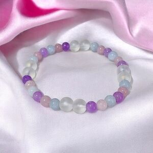 Handcrafted Morganite and Aurora Iridescent Glass Bead Stretch Bracelet